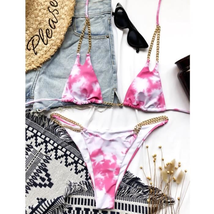 Set Bikini Micro Femme 2 Pièces - Haut Bandeau Et String, Dentelle, Sans Rembourrage, Taille Unique