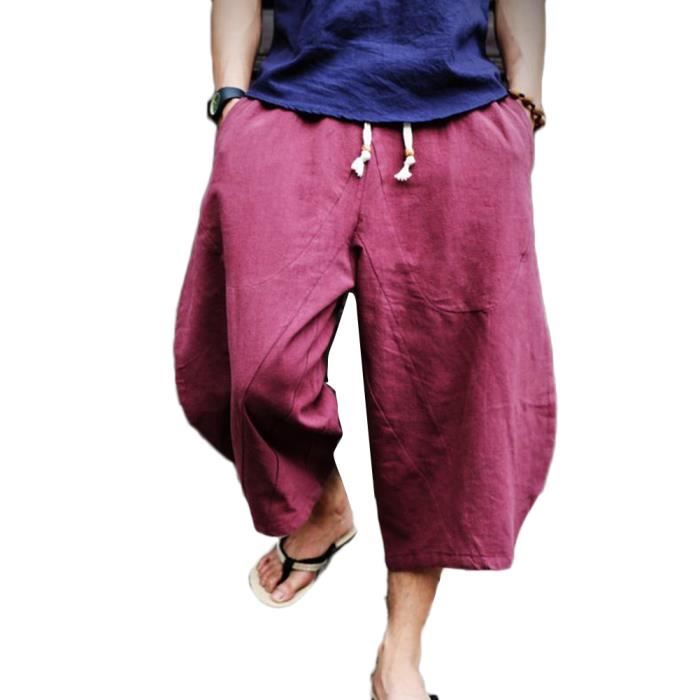 TOFOTL Pantalon Homme Lin Coton Sarouel Été Taille Élastique Baggy Vintage - Jogging Plage Décontracté Respirant