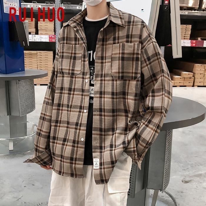 Chemise chemises a carreaux pour hommes vetements de Style coreen chemise a manches longues vetements coreens 5XL Coffee Asia Size Blanc Cdiscount Pret a Porter