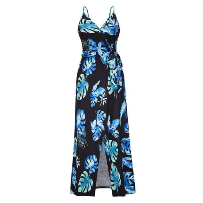 Robe Femme Imprimée Bleu Et Or - Col V, Taille 42, Trapèze (Occasion Très Bon état)