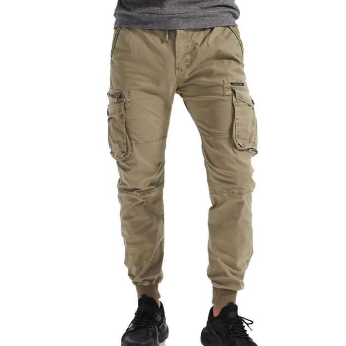 Pantalon cargo homme beige chevilles élastique