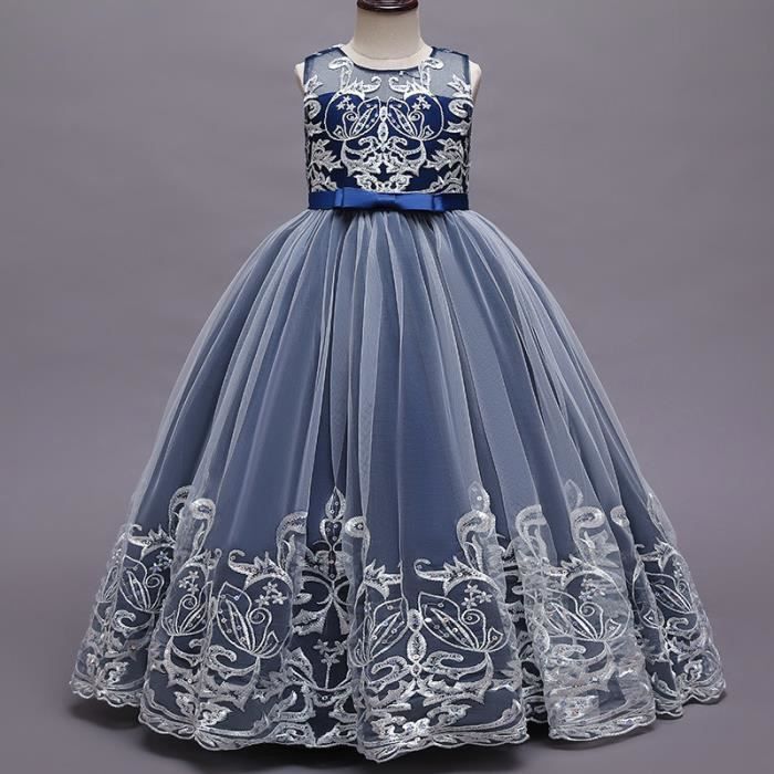 Robe Cérémonie Fille JerrisApparel - Robe Paillettes Tulle Avec Fleur Détachable 3-8 Ans