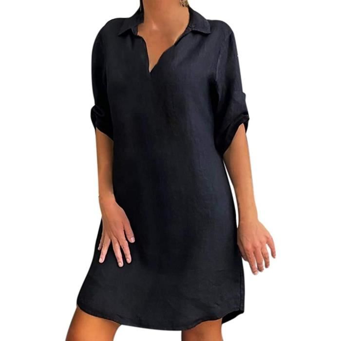 Femme Robe Chic Robe Été Robe De Plage Col V Casual Grande Taille Robe Manches Longues Unie T Shirt Coton Lin Robes Bohme Midi Dress Z2 Gris 48  1109df1c D77a 5364 B5e4 670b9ae5fb99