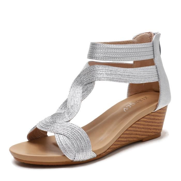 Chaussures femme compensées argentées clearance