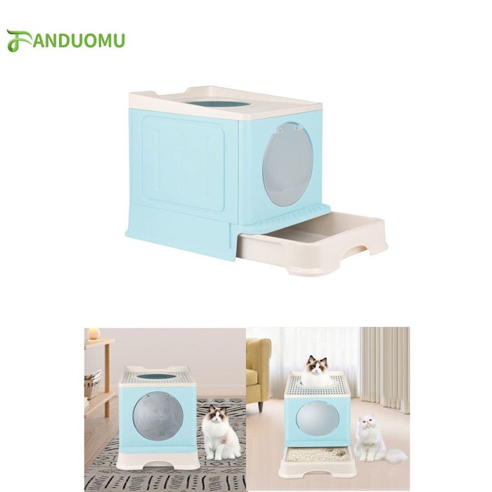 Comparer les prix de Maison de Toilette pour Chat - HSTURYZ - Bac à Litière Fermé - Pelle à Litière Inclus - 48 x 39 x 34cm - Bleu