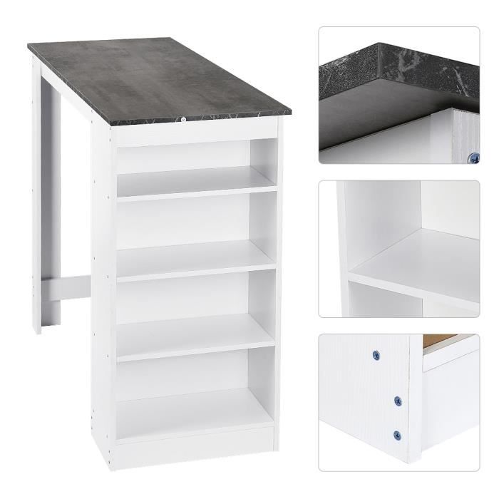 115x50x103cm Table Bar De 4 A 6 Personnes Style Moderne Blanc