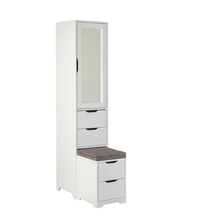 Armoire meuble de rangement en bois massif coloris blanc Longueur 44