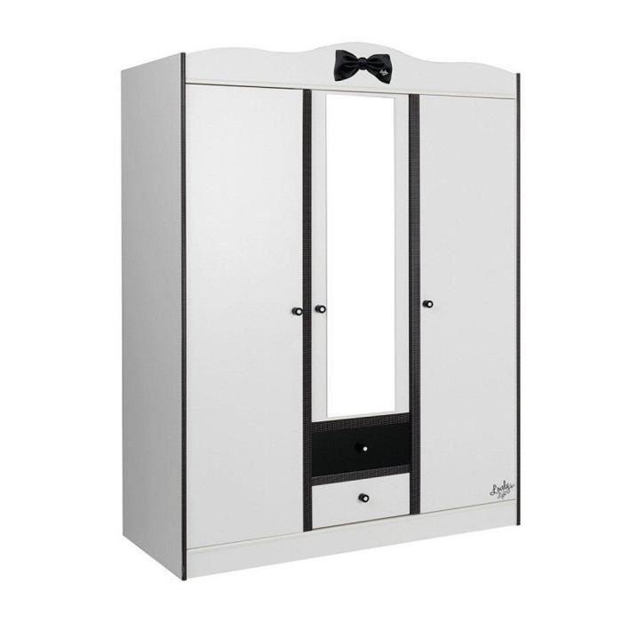 Armoire 3 Portes 2 Tiroirs Pour Chambre Fille Noire Et Blanche L