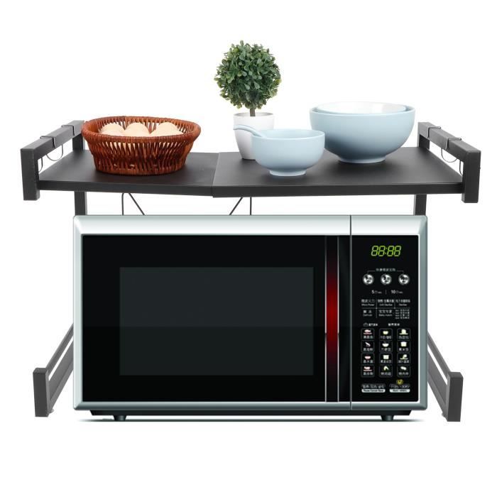 LEX Etagère pour micro-ondes - Qqmora - Extensible pour comptoir de cuisine Acier au carbone Noir