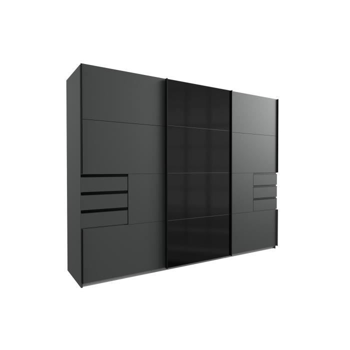 Armoire - Décor graphite et noir - 3 portes coulissantes + 6 tiroirs - L  270 x P 64 x H 210 cm - SAIGON - Cdiscount Maison