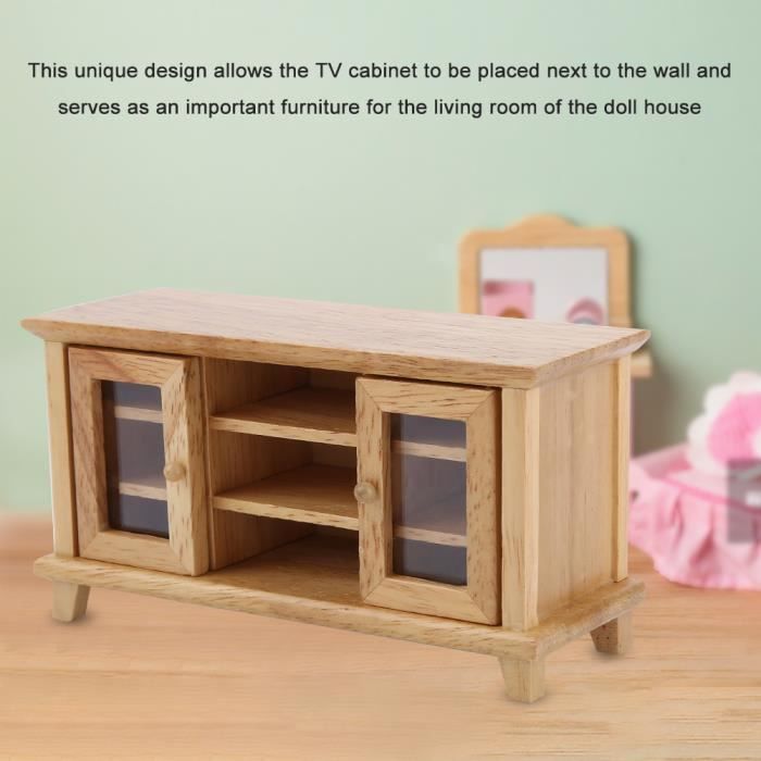 Meuble TV Miniature Bois échelle 1:12 - Décor Maison Poupée, Salon Réaliste