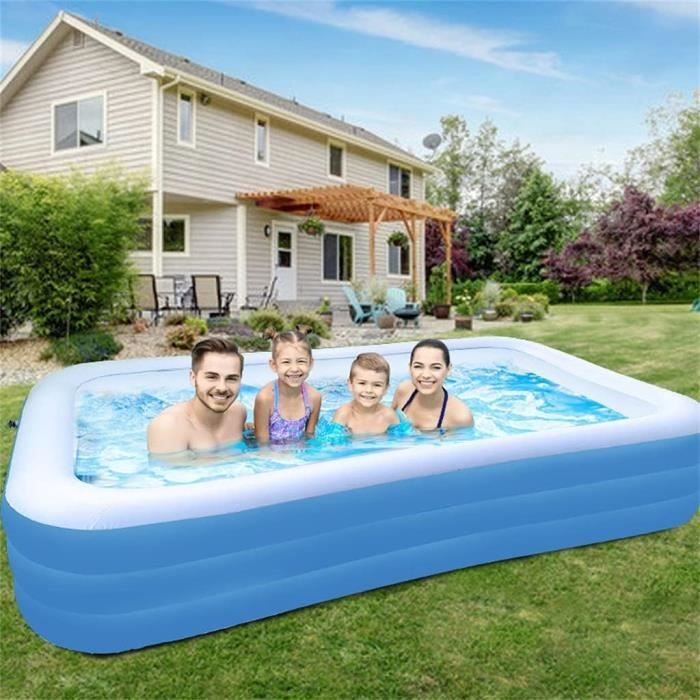 Piscine Gonflable, Pataugeoire Rectangulaire Familiale Pliable à 3