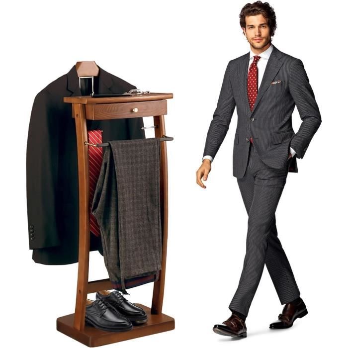 HALYING Valet de Chambre Serviteur Mural en Bois et Métal Marron Foncé