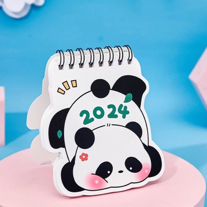 Panda Calendrier de bureau 2024 simple couleur unie dessin animé