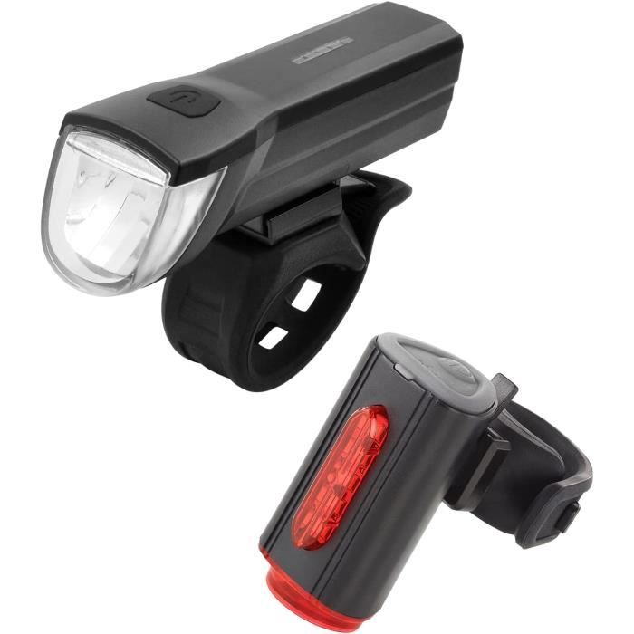 Kit éclairage Vélo Avant/arrière LED - USB Rechargeable, Noir, étanche