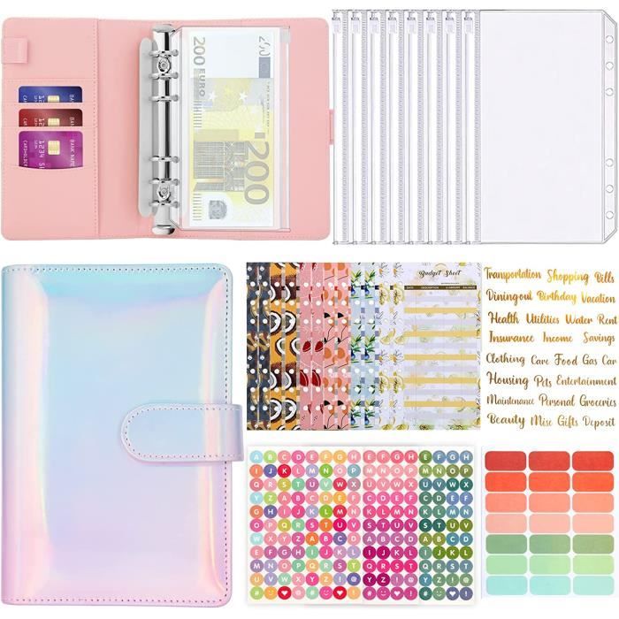 Classeur A6 - Budget Planner - PU Cuir - 12 Feuilles - 12 Pochettes Zippées