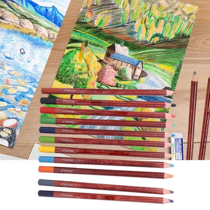 TMISHION Crayon à dessin 12pcs crayons pastel tige en bois