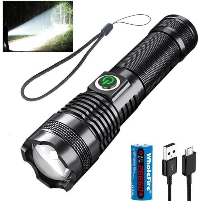 Lampe Torche LED 1.000.000 Lumens - Rechargeable USB-C - Zoom - 5 Modes - IP67 - Camping
