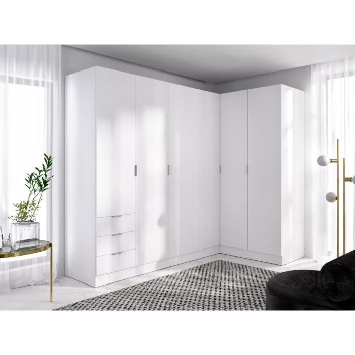 armoire d'angle 6 portes et 3 tiroirs - l213 cm - blanc - listowel
