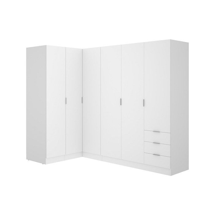 Armoire dangle 6 portes et 3 tiroirs - L213 cm - Blanc - LISTOWEL