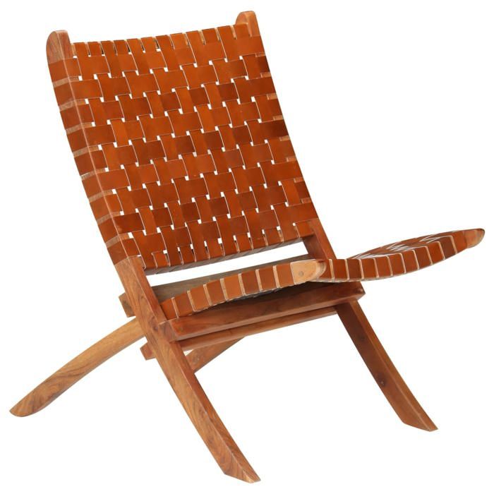 vidaXL Chaise Relaxation Cuir Véritable Bandes Marron Pliable Salle de Séjour 246365