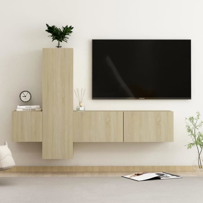 vidaXL Ensemble de meubles TV 3 pcs Chêne sonoma Aggloméré