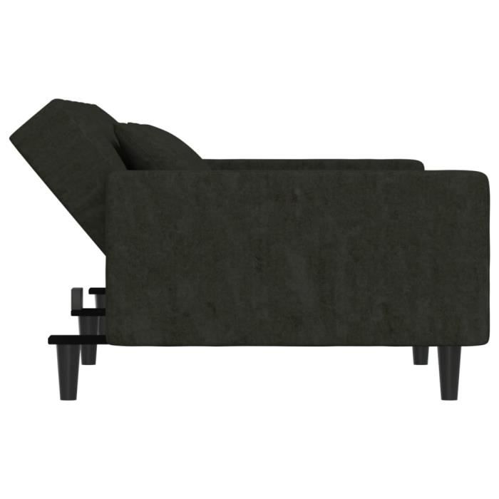 fhe - canapés - canapé-lit à 2 places avec deux oreillers noir velours - dx0681