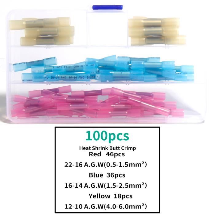 Lot De 120 Connecteurs à Sertir Avec Gaine Thermorétractable - Double Paroi étanche - Pour Câbles 26-10 AWG - 3