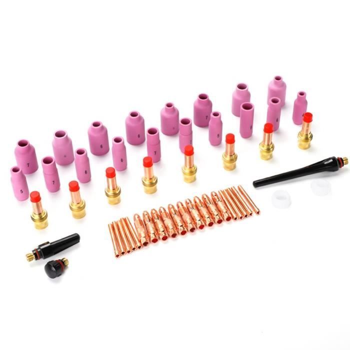 Kit 51 Pièces Consommables Soudage TIG - Buses Céramique, Pinces, Corps, Capuchons | Compatible WP-17/18/26
