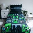 Parures drap plat - AC-Déco - Minecraft - Parure de lit en coton "Mode survie" - Noir/Vert - 140 x 200 cm-1