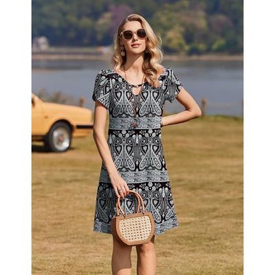 Robe D'été Légère Zeagoo Pour Femme – Col Rond, Manches Courtes, Avec Poches – En Polyester/élasthanne – Longueur Genou – Tailles S à XXL – Plusieurs Coloris