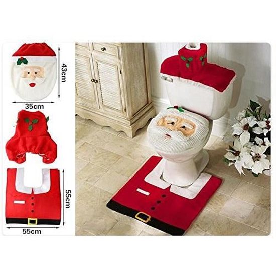 Housse De Siège De Toilette Et Tapis De Noël – Lot De 2 – Motif Père Noël, Bonhomme De Neige, élan – Décoration Festive