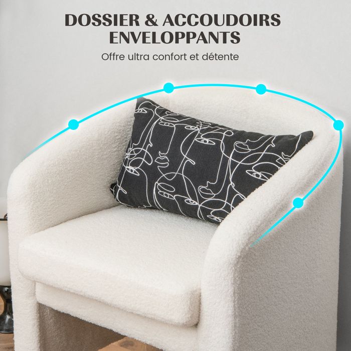 Fauteuil Relax Moderne En Velours Teddy Avec Coussin, Beige | France