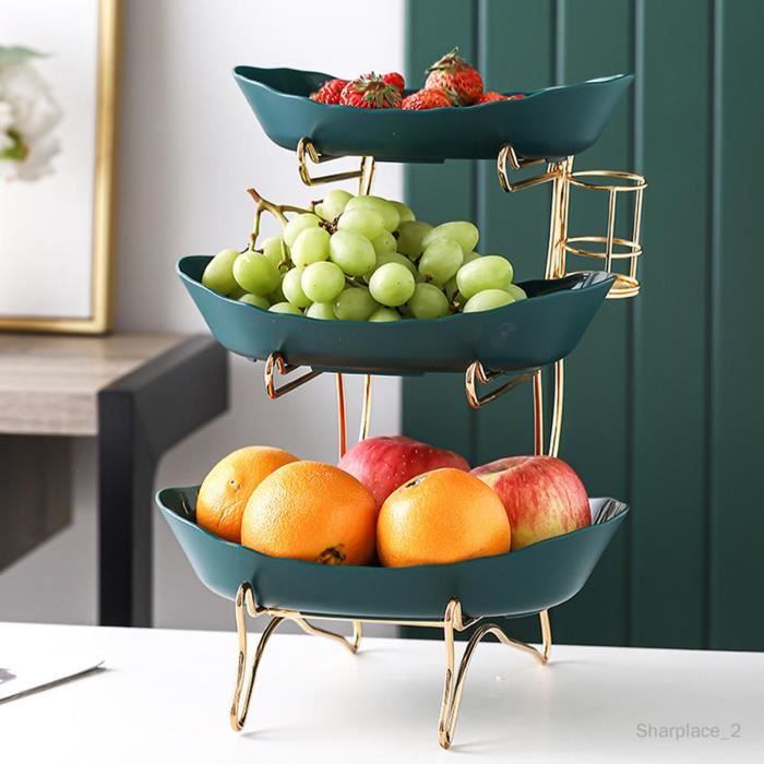 Bol à fruits décoratif panier support de rangement assiette à légumes  plateau à thé plateau de service en 3 niveaux vert - Cdiscount Maison
