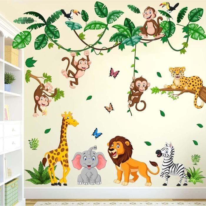 Stickers Muraux Enfants Stickers Animaux Jungle Éléphant Singe