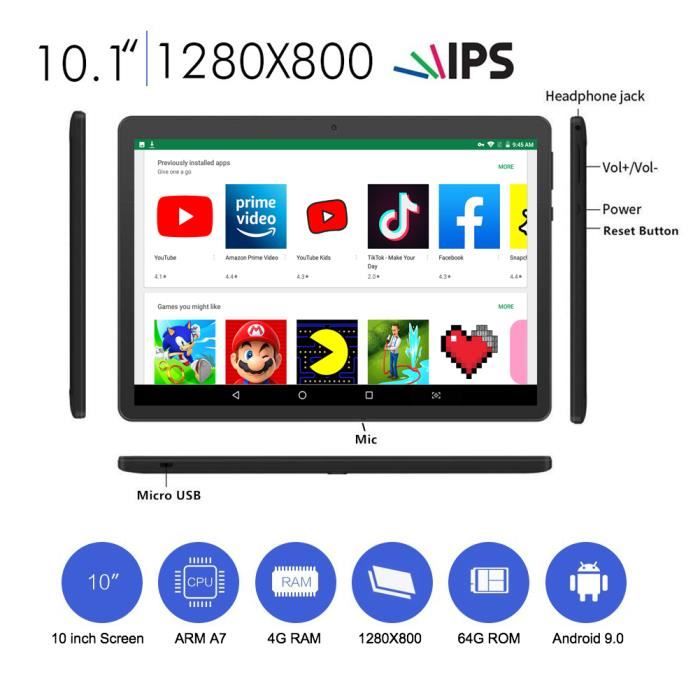 Tablette tactile DOOGEE T10S 10.1 pouces FHD 11Go+128Go -SD 1To 8MP+5MP  6600mAh Android 13 Octa core Dual SIM - Bleu - Cdiscount Informatique
