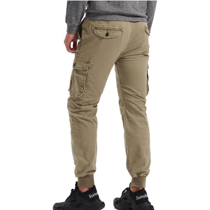 Pantalon cargo homme beige chevilles élastique