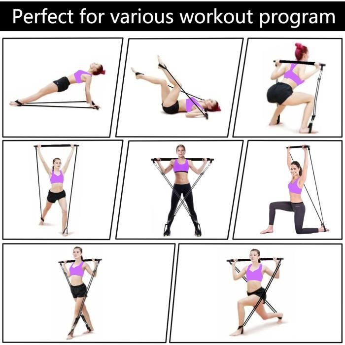 Kit De Barre De Pilates AGPTEK Avec 6 Bandes élastiques De Résistance, 3 Sections, Multicolore