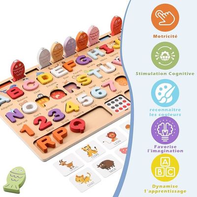 Jouet Éducatif Bois 3-5 Ans – Apprendre Couleurs, Lire et Écrire, Motricité Fine, Activité Maternelle, Cadeau Enfant PUZZLE - Jeux - Jouets