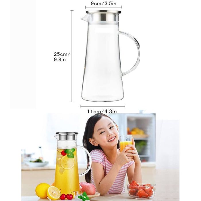 Pichet à Jus 1,5L/2L Avec Couvercle - Plastique Alimentaire - Pour Thé Glacé, Jus, Lait - Résiste Du Congélo Au Micro-ondes