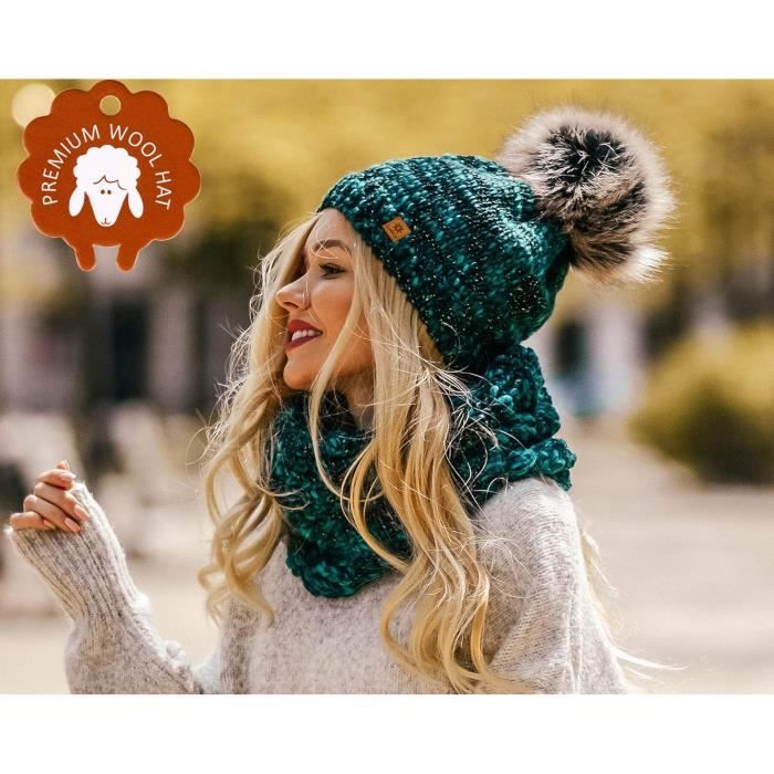 Ensemble de bonnet tricoté pour femme Bonnet Pom Pom Gants, bonnet chaud  d'hiver unisexe - Cdiscount Prêt-à-Porter