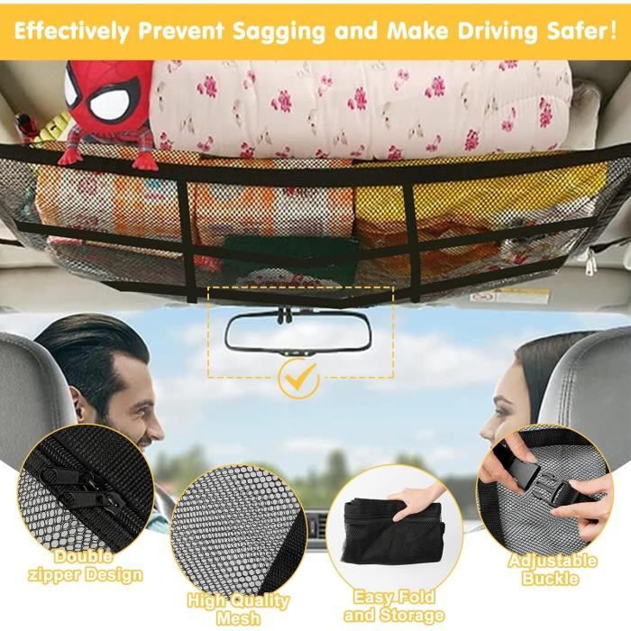 Filet de Rangement pour Toit Voiture 90cmx65cm Universel Bagages Sac pour Le Voyage et Le Organisateur Quatre Accoudoirs de Toit pour SUV, Van Filet de Rangement pour Toit Voiture 90cmx65cm Universel Bagages Sac pour Le Voyage et Le Organisateur Quatre Accoudoirs de Toit pour SUV, Van