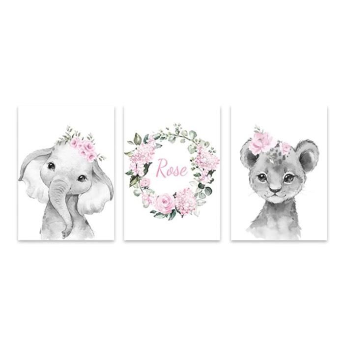 Set De 3 Affiches Murales Personnalisables Prénom Bébé Fille - Style Fleurs Bohème, 30x40 Cm, Sans Cadre