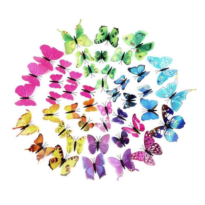 HTAIGUO 24 Pcs 3D Papillon Stickers Muraux Art Décor Stickers avec