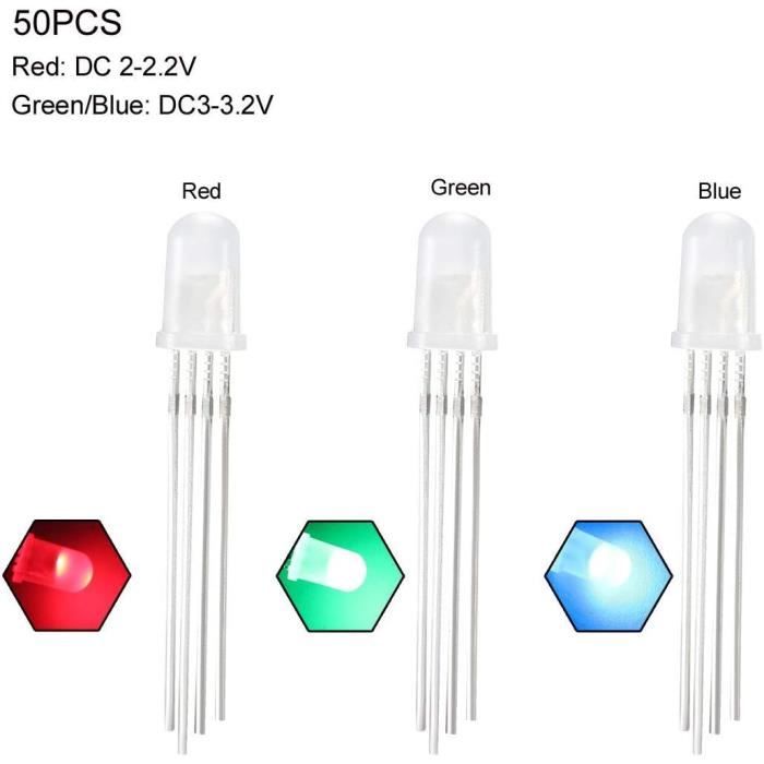 50 Pcs 5Mm Rvb Led Diode Lumières Tricolore (Cathode Commune