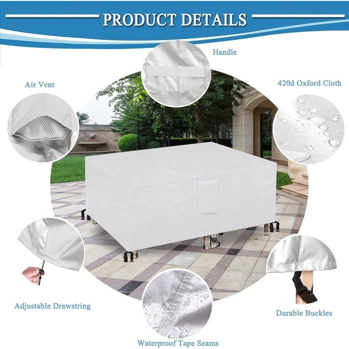 Housse De Protection HB-ELITE 500D Pour Table De Jardin 150x140 Cm H75 Cm - Noire, Imperméable 4 Saisons, Marque Française