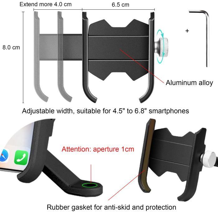 Support Téléphone Moto Anti-Vibrations en Alliage d'aluminium avec