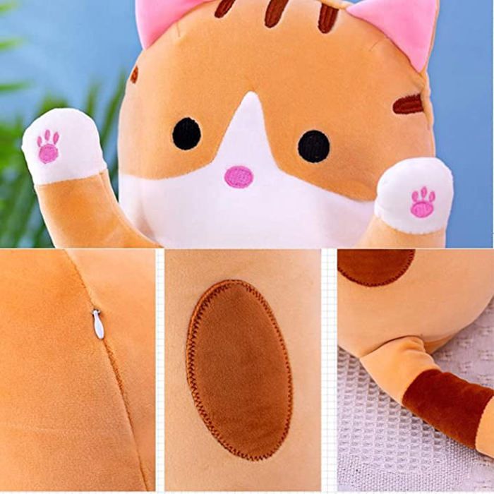 Oreiller Géant Chat En Peluche – 130 Cm – Jaune – Doux, Flexible, Avec Fermeture éclair – Cadeau Pour Enfants, Ados Et Adultes