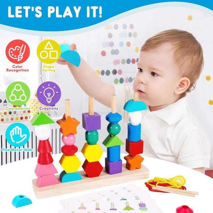 Jeu Montessori En Bois – 44 Perles à Enfiler, Thème Océan, Pour Enfants De 3 à 5 Ans (GEEKEO)