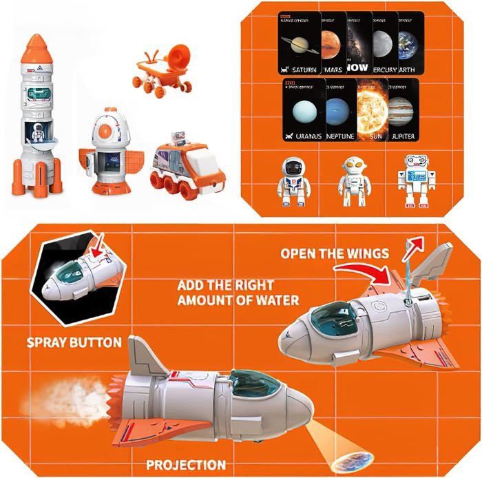 Jouet Fusée Spatiale Orange – Navette, Astronautes, Effets Son/lumière/brouillard – Dès 3 Ans